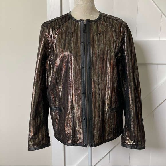 Chico’s genuine Leather reversible jacket metallic & black women’s M, 12 - Picture 3 of 12
